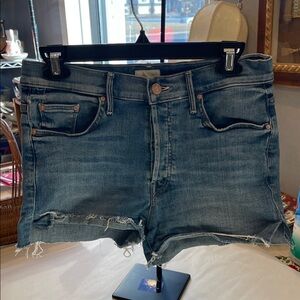 Mother The Saint Slit Short Denim Shorts Make Me Wash  26 Distressed Cutoff Jean